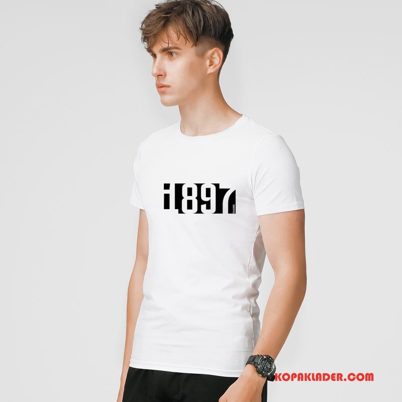 Herr T-shirts Billig Män Ärm Vår Mode Kortärmad Vit