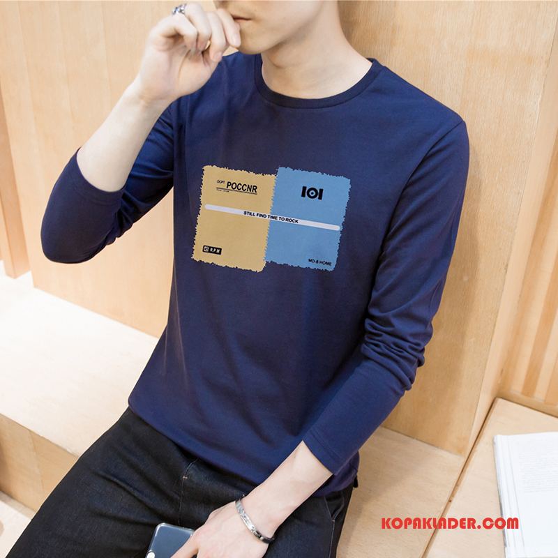 Herr T-shirts Köpa Adolescens Student Tryck Slim Fit Bottenskjorta Blå