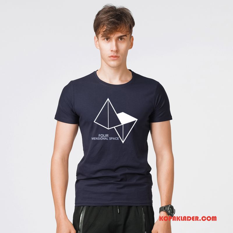 Herr T-shirts Köpa Sommar Ny Trend Vår Ärm Mörkblå