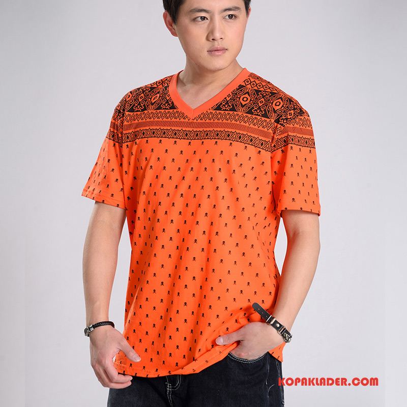 Herr T-shirts Köpa Trend Varumärke Broderi Sommar Retro Lösa Orange Röd
